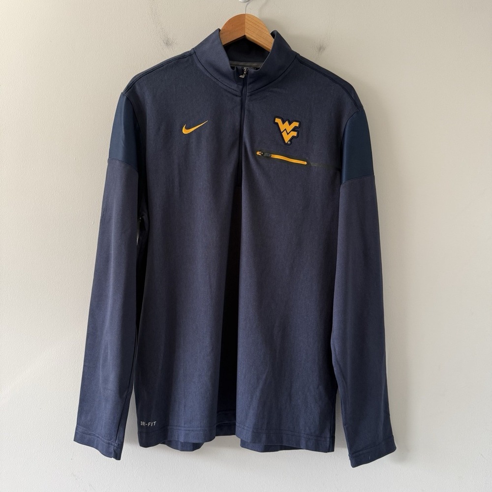 Nike Dri-Fit West Virginia Mountaineers 1/4 Zip Pullover Mens Large WVU Blue